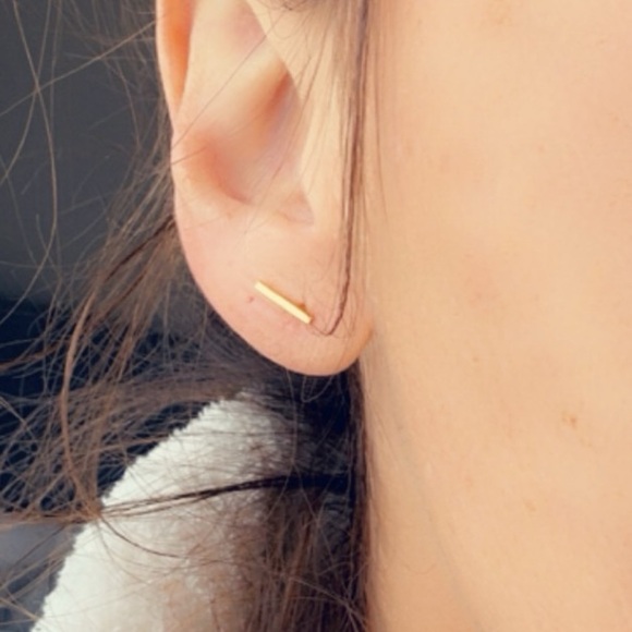 14k Gold Vermeil Bar Stud Earrings - Picture 3 of 10